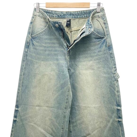NWT Cider High Waist Wide Leg Carpenter Jeans Light Grunge Wash Size Medium NEW - Picture 6 of 16